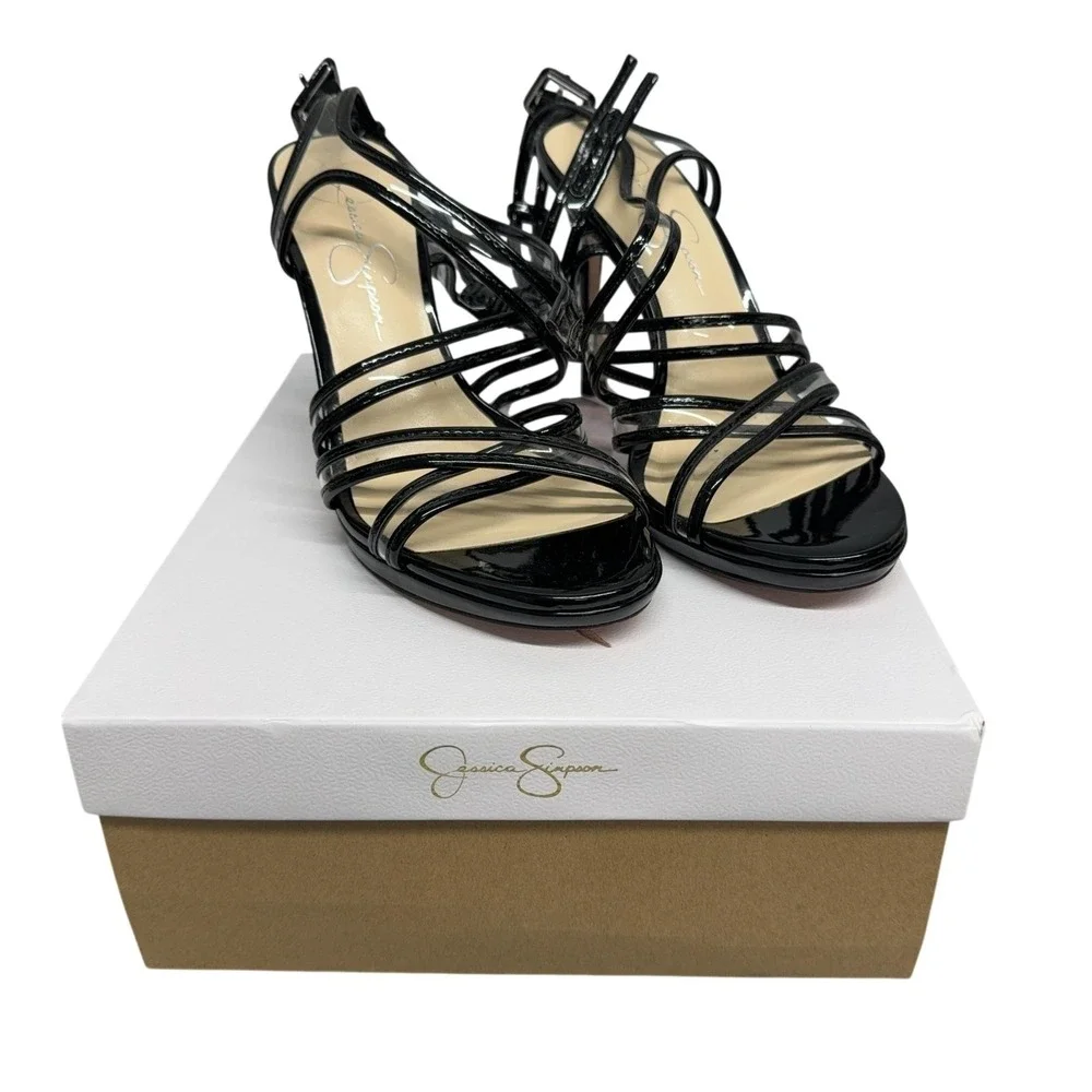 Jessica Simpson Shoes Womens Size 8.5 Black Strappy Ankle Strap Heels JS-KENDEL2